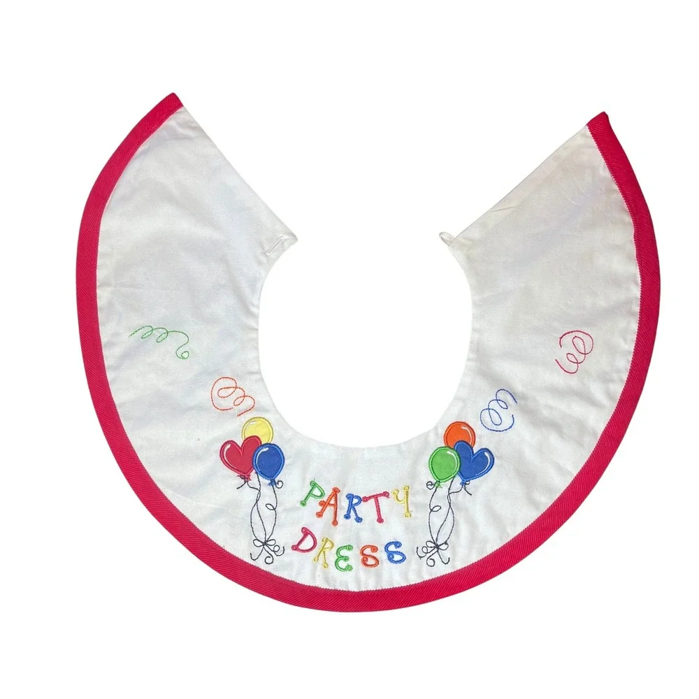 Kids Embroidered Birthday Party Dress Collar Bib White Pink Balloons Fun